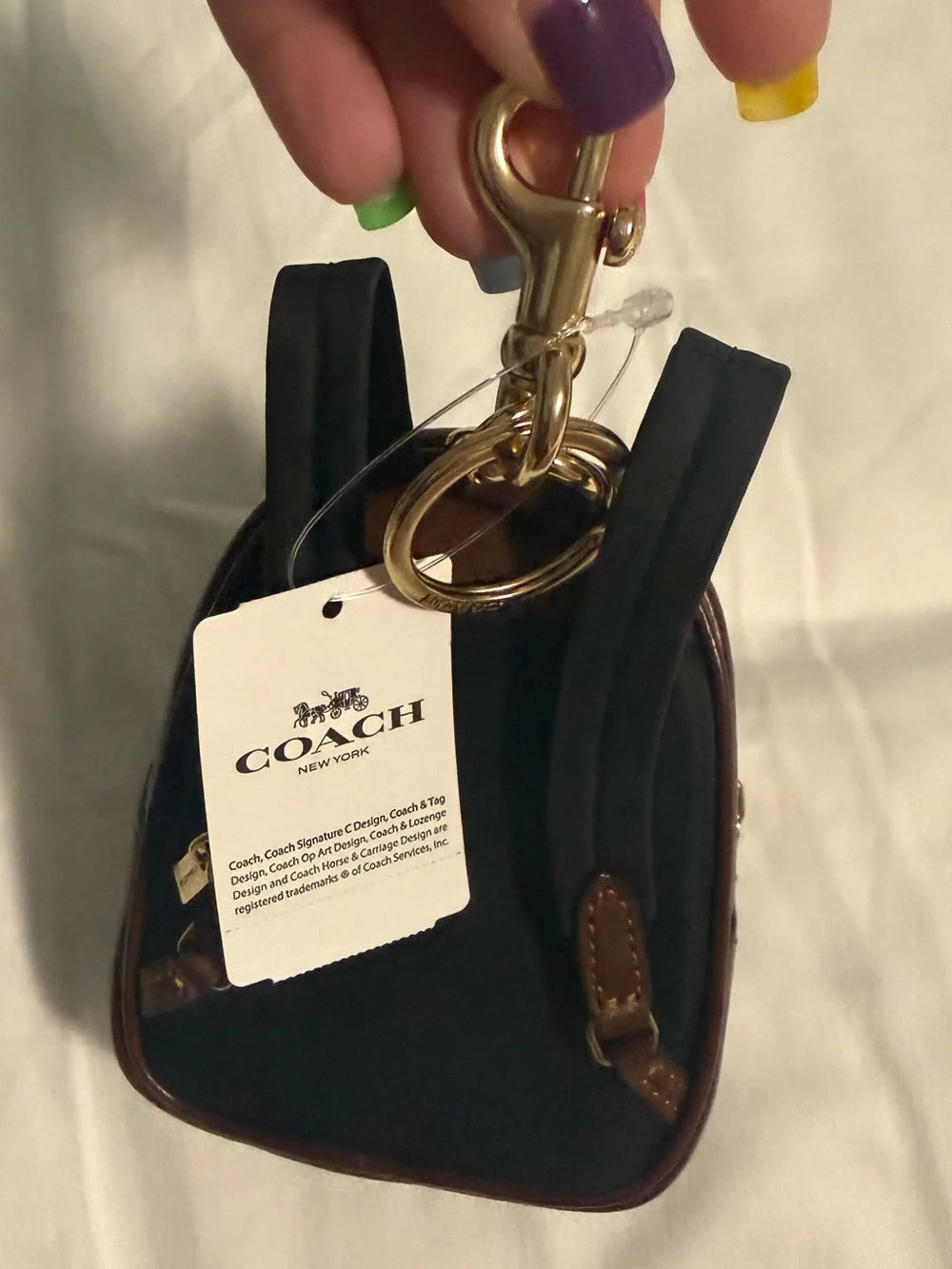Coach Mini Court Brown Monogram Backpack Bag Charm with Gold Tone Hardware! NWT